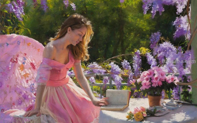 极美的色粉画，阳光下的少女们（人物写生绘画）