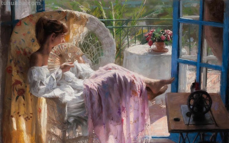 极美的色粉画，阳光下的少女们（人物写生绘画）