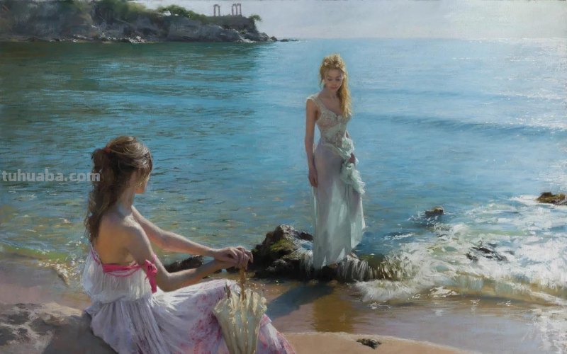 极美的色粉画，阳光下的少女们（人物写生绘画）