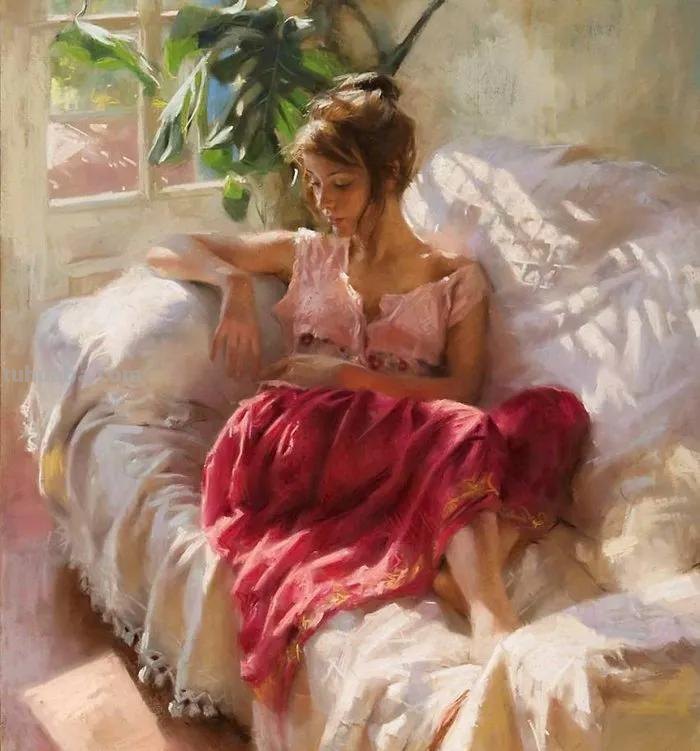 极美的色粉画，阳光下的少女们（人物写生绘画）