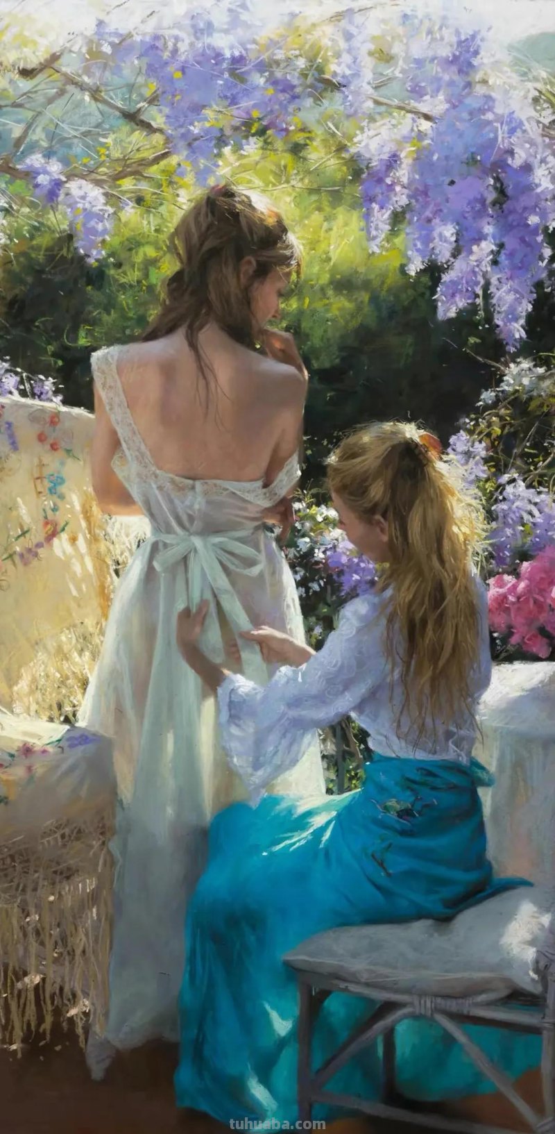 极美的色粉画，阳光下的少女们（人物写生绘画）