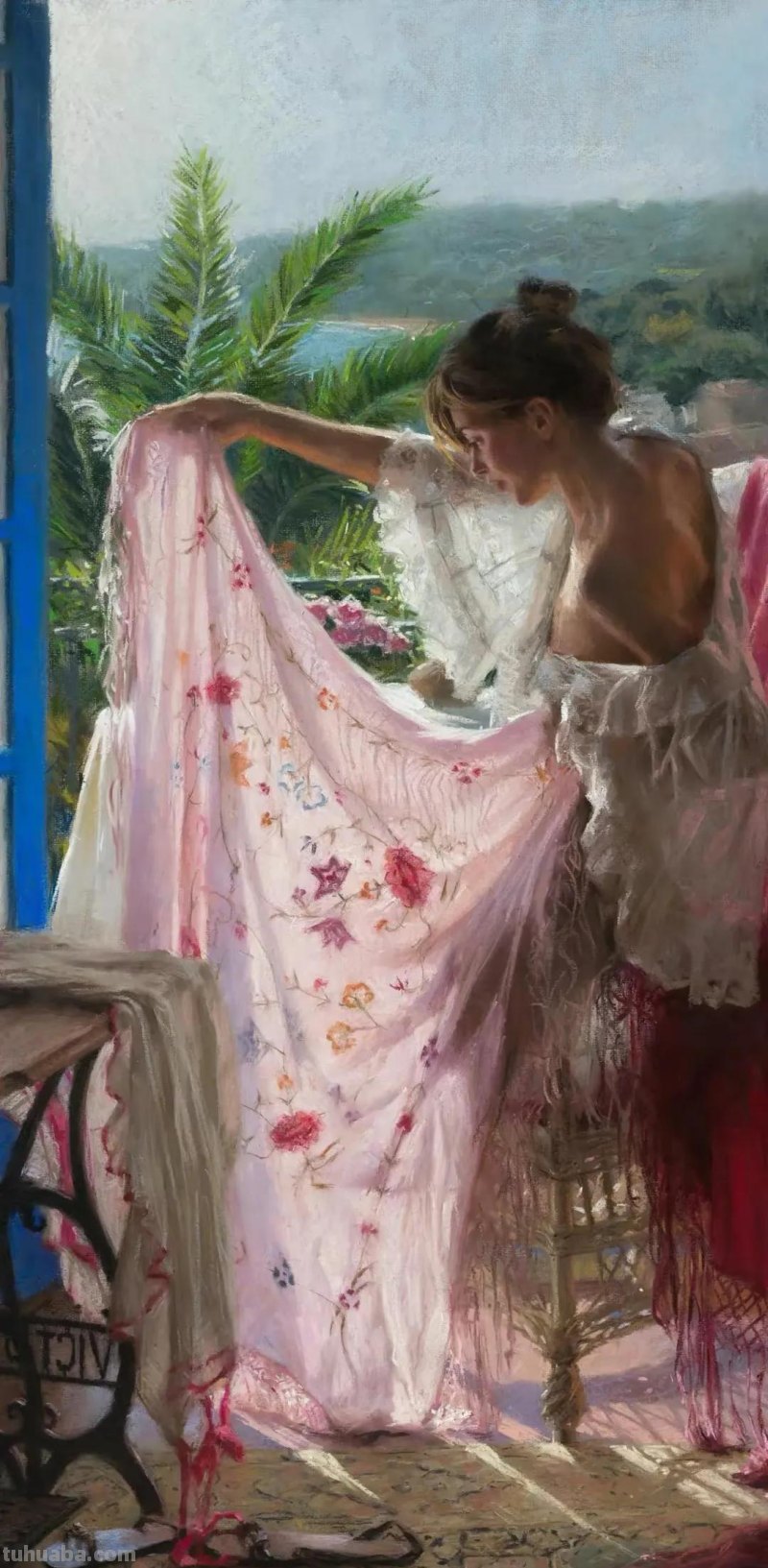 极美的色粉画，阳光下的少女们（人物写生绘画）