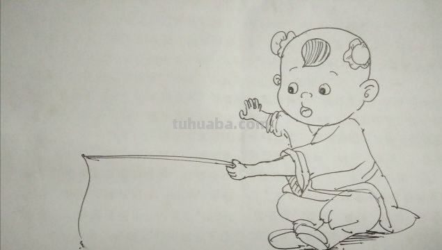 小儿垂钓速写小儿垂钓速写场景