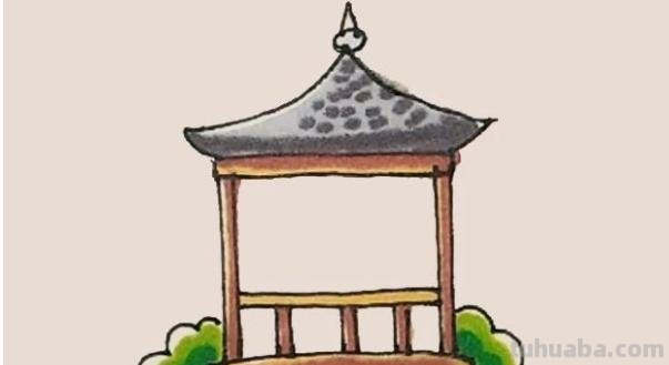 亭子风景速写亭子风景速写临摹图片