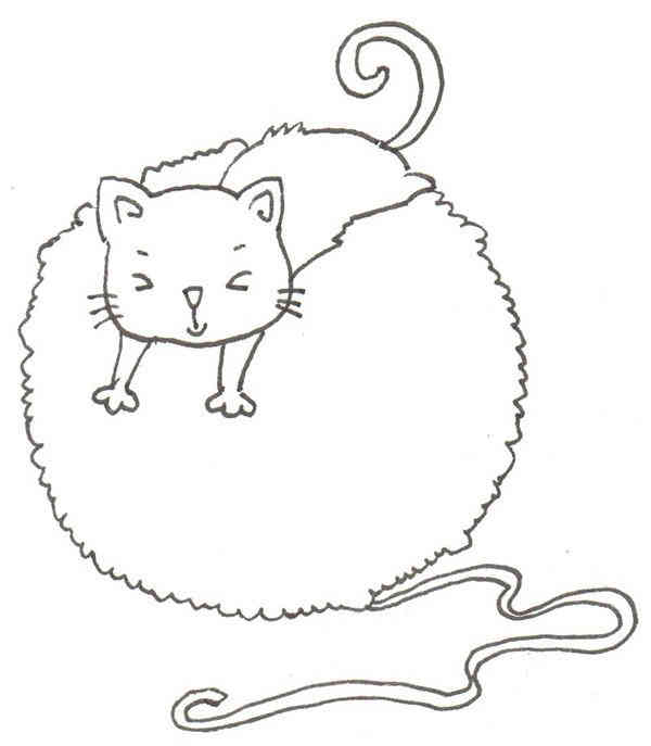 卡通画：猫咪和线团的绘画步骤