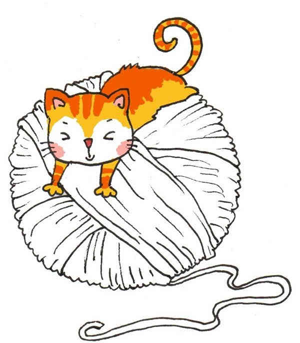 卡通画：猫咪和线团的绘画步骤
