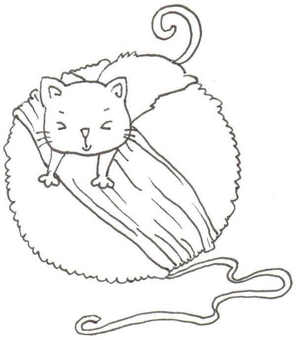 卡通画：猫咪和线团的绘画步骤