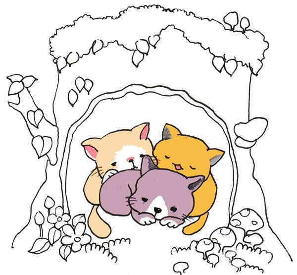 卡通树洞里的猫咪的绘画步骤