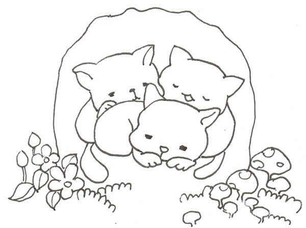 卡通树洞里的猫咪的绘画步骤