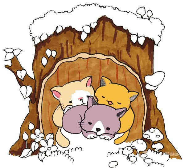 卡通树洞里的猫咪的绘画步骤