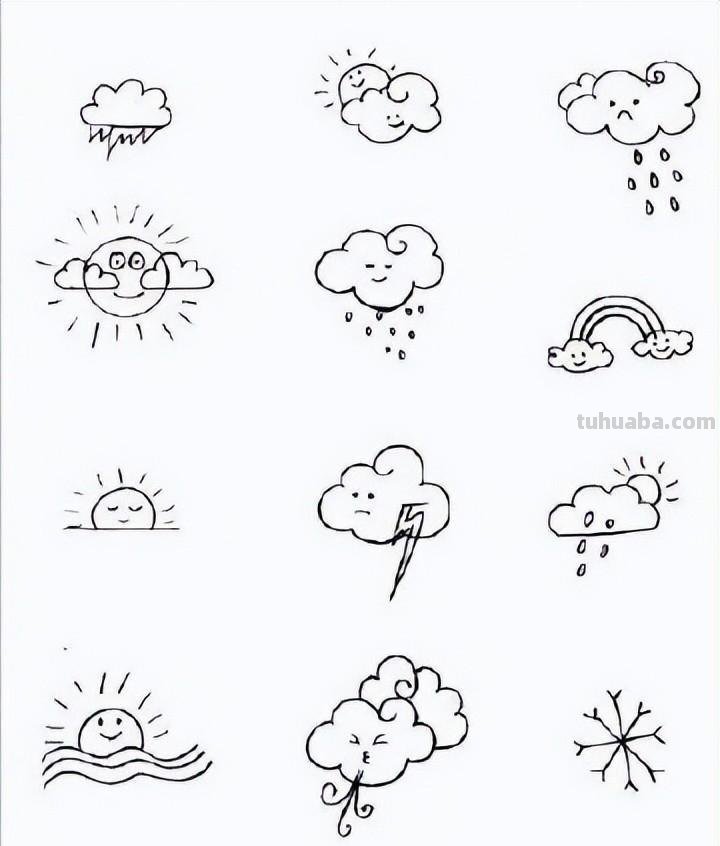 萌萌的天气简笔画上百个天气小素材简笔画,很可爱很简单!做板报、手账、哄娃都很实用!Mark~ 萌萌的天气简笔画上百个天气小素材简笔画,很可爱很简单!做板报、手账、哄娃都很实用!Mark~ 