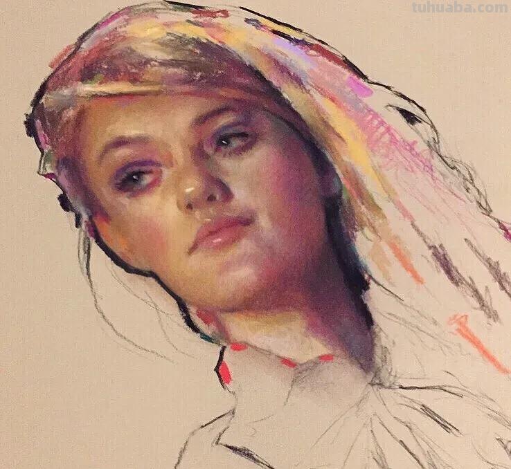 色粉画的色彩柔和美，色粉人像