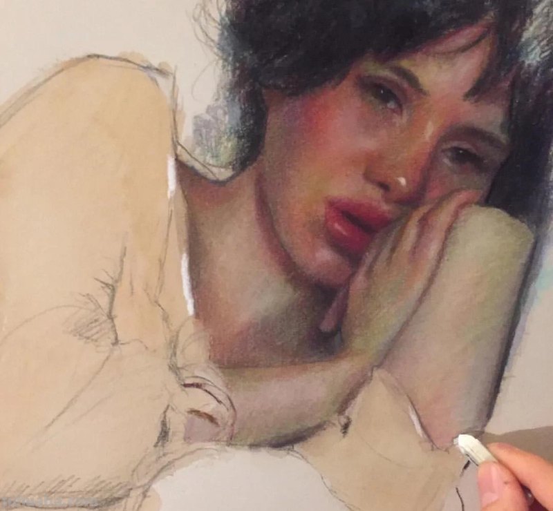 色粉画的色彩柔和美，色粉人像