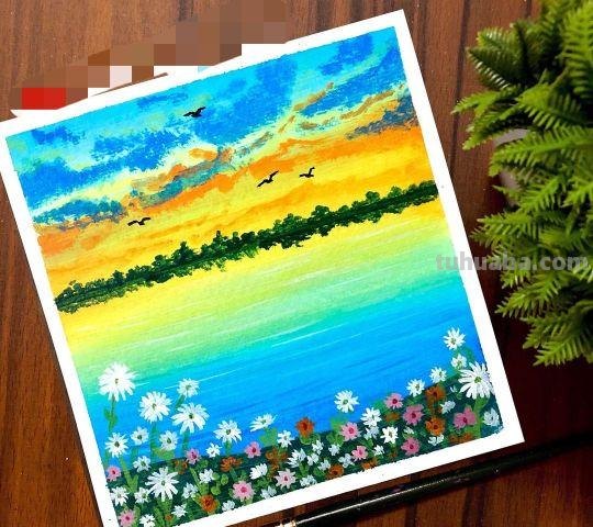最美夕阳下的风景｜一辈子只画剪影水粉画，一样出彩