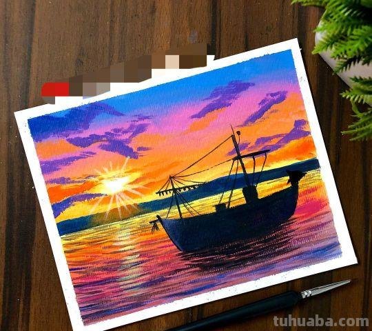 最美夕阳下的风景｜一辈子只画剪影水粉画，一样出彩