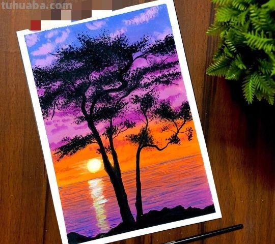 最美夕阳下的风景｜一辈子只画剪影水粉画，一样出彩