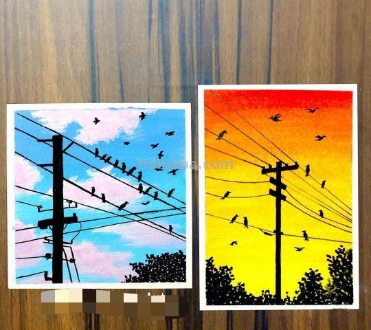 最美夕阳下的风景｜一辈子只画剪影水粉画，一样出彩