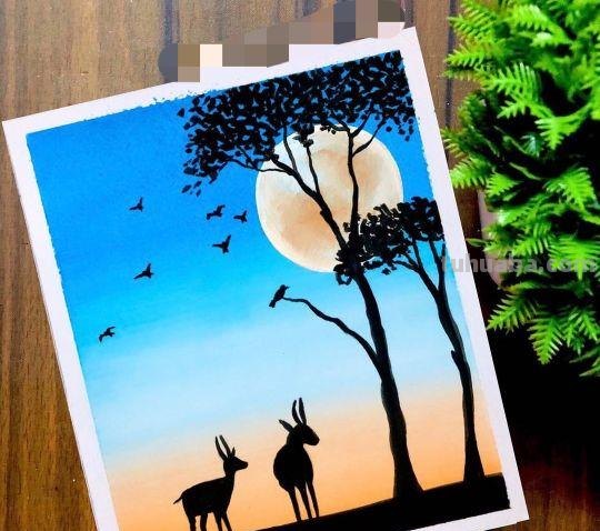 最美夕阳下的风景｜一辈子只画剪影水粉画，一样出彩