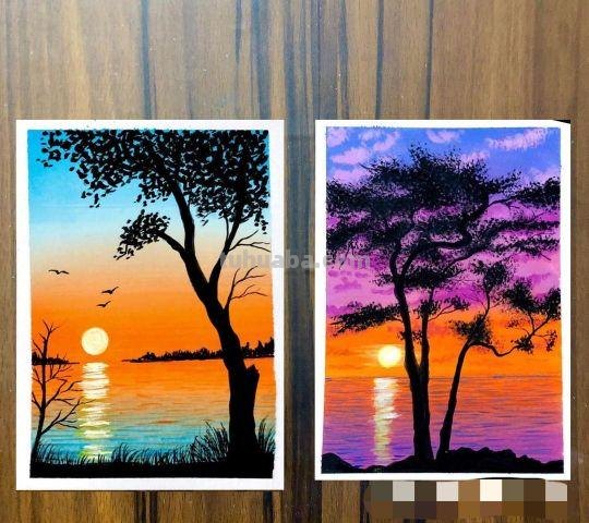 最美夕阳下的风景｜一辈子只画剪影水粉画，一样出彩