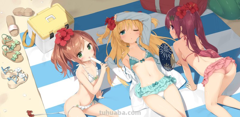 跪求一张二次元图片,小萝莉四五个,在海边(或者海上)