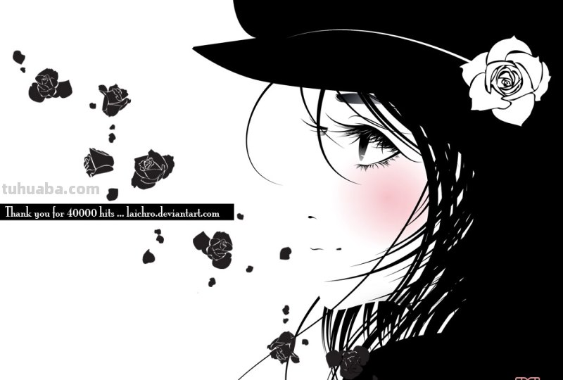 求一张桌面壁纸,色调是黑白的,上面是个穿黑色吊带裙的美女的侧面(漫画...