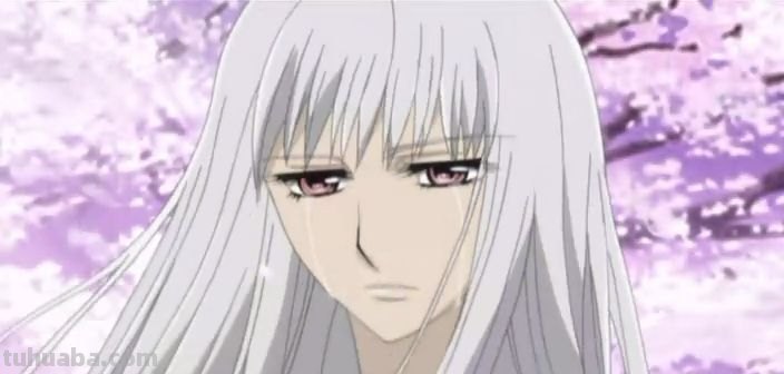 在樱花下的白色头发,穿白色和服的动漫少女的图片?(有白色眼睛的就更好...