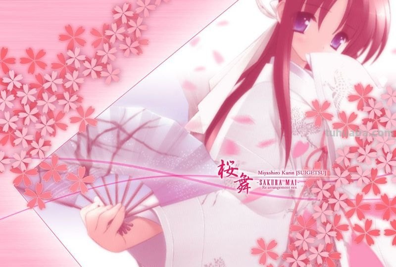 在樱花下的白色头发,穿白色和服的动漫少女的图片?(有白色眼睛的就更好...