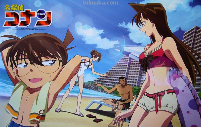 名侦探柯南 求小兰在海滩穿泳装的壁纸