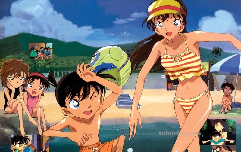 名侦探柯南 求小兰在海滩穿泳装的壁纸