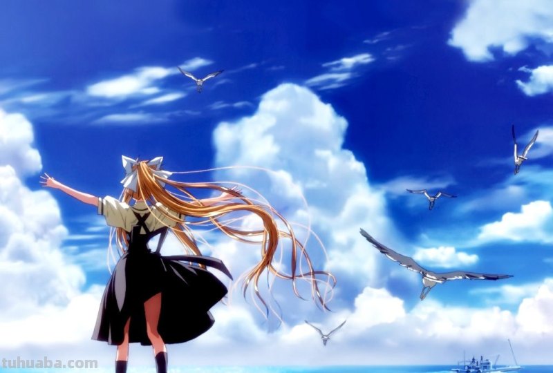 求一张戴草帽+裙子,背对,双手迎风张开的少女图片,动漫也行,真人也可...