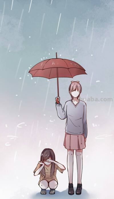 求一张图片,一个紫发女子打着伞,下着雨在哭