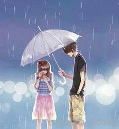 求一张图片,一个紫发女子打着伞,下着雨在哭