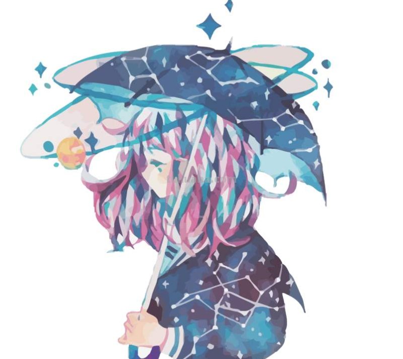 求一张图片,一个紫发女子打着伞,下着雨在哭