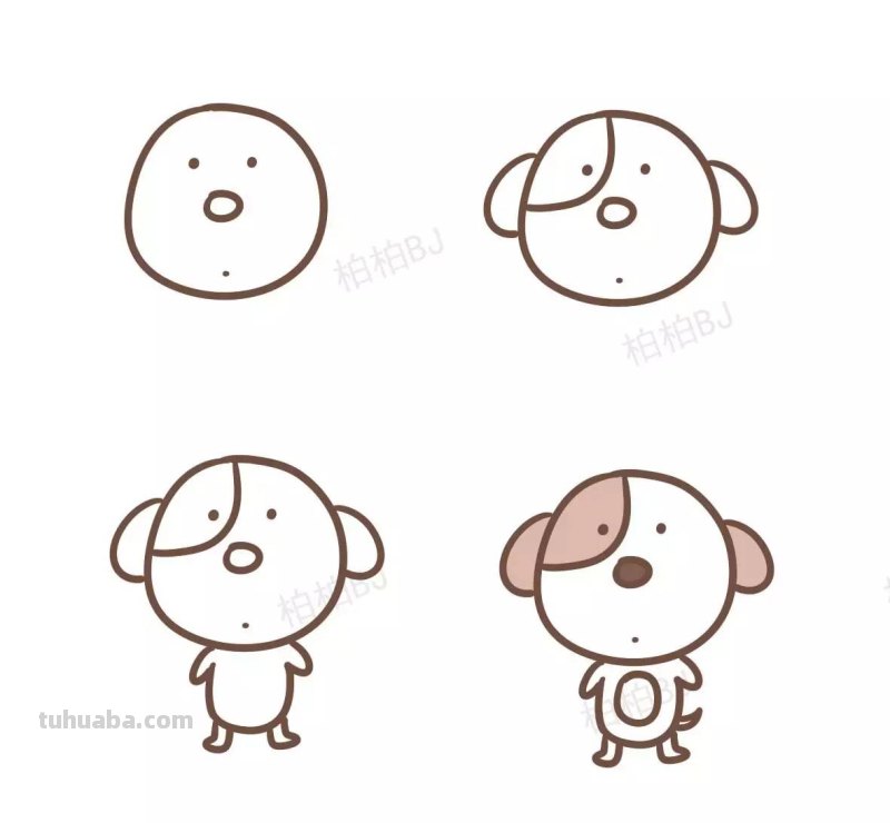 狗狗简笔画，太萌了，画完我都想养狗了