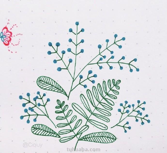 简单实用的花叶植物简笔画手帐素材~收藏备用哦