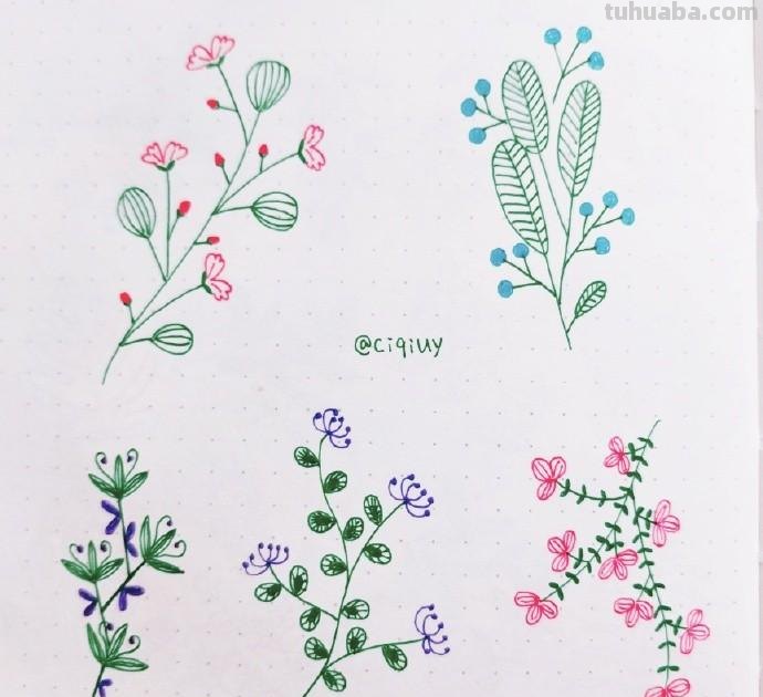 简单实用的花叶植物简笔画手帐素材~收藏备用哦