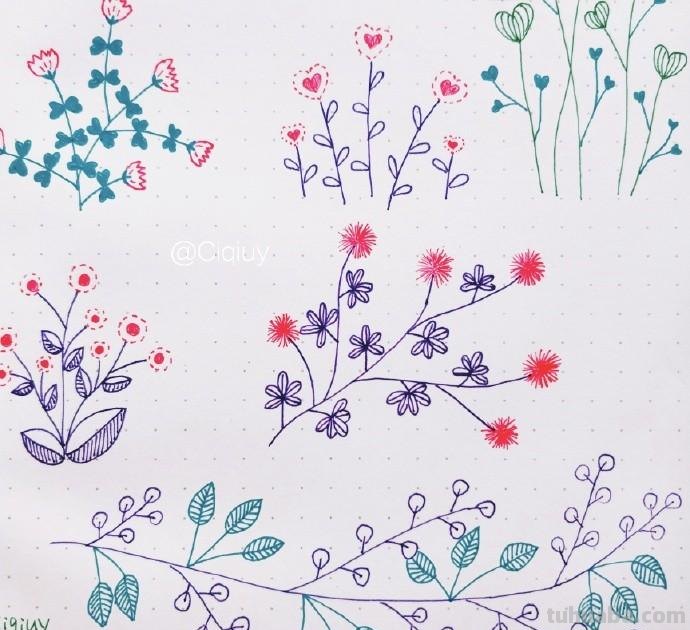 简单实用的花叶植物简笔画手帐素材~收藏备用哦