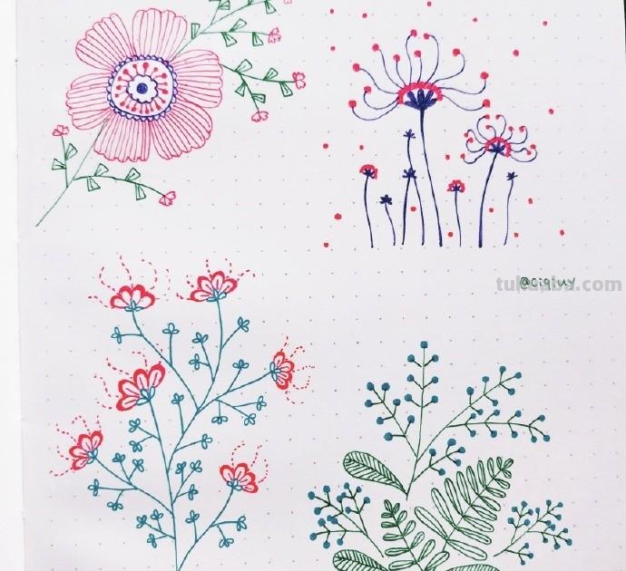 简单实用的花叶植物简笔画手帐素材~收藏备用哦