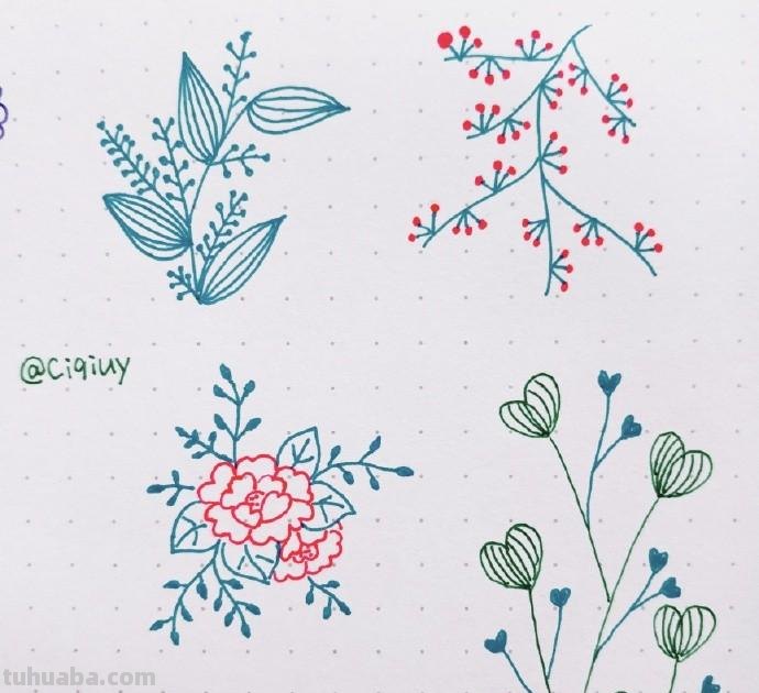 简单实用的花叶植物简笔画手帐素材~收藏备用哦