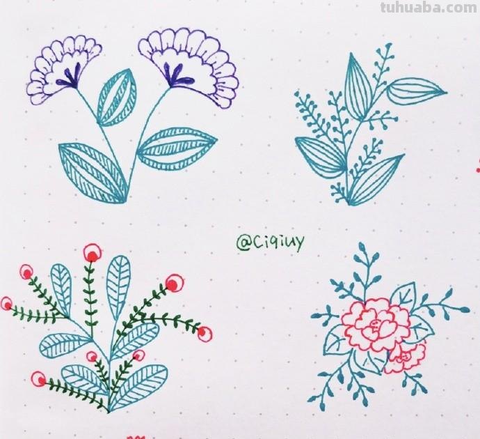 简单实用的花叶植物简笔画手帐素材~收藏备用哦