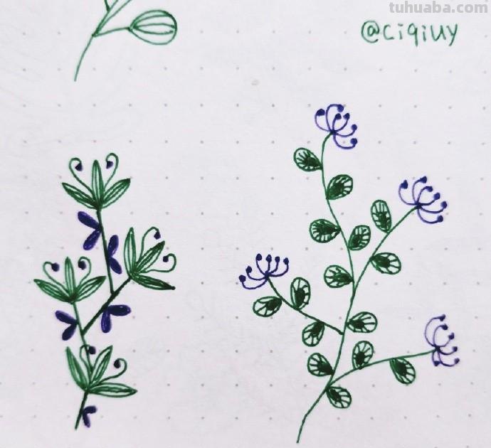 简单实用的花叶植物简笔画手帐素材~收藏备用哦