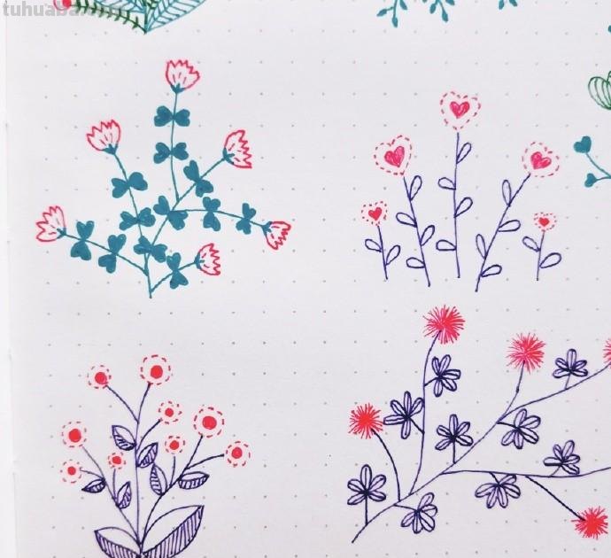 简单实用的花叶植物简笔画手帐素材~收藏备用哦