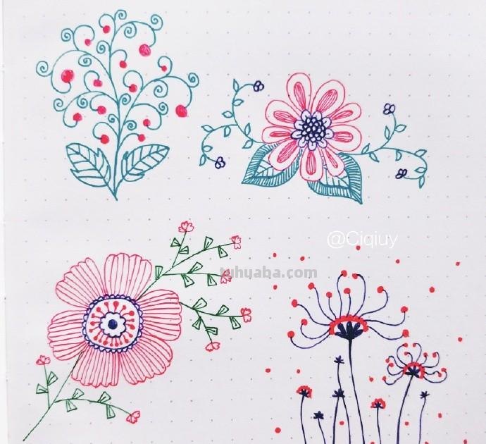简单实用的花叶植物简笔画手帐素材~收藏备用哦