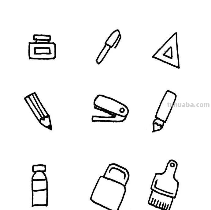 各类日用品的简笔画，简单有趣，可以留着教孩子画，手帐必备素材