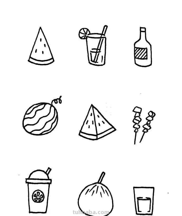 各类日用品的简笔画，简单有趣，可以留着教孩子画，手帐必备素材