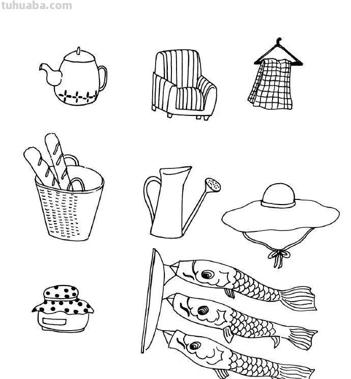 各类日用品的简笔画，简单有趣，可以留着教孩子画，手帐必备素材