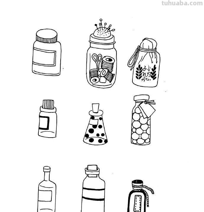 各类日用品的简笔画，简单有趣，可以留着教孩子画，手帐必备素材