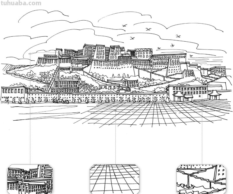 不会画布达拉宫建筑？分步骤教你画，学会很简单，艺术生快来临摹