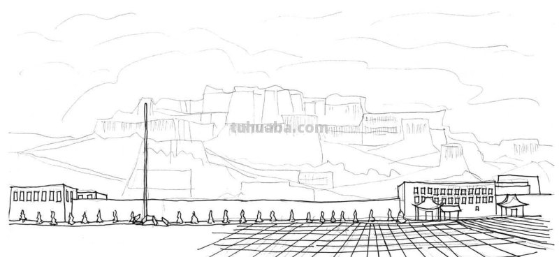 不会画布达拉宫建筑？分步骤教你画，学会很简单，艺术生快来临摹