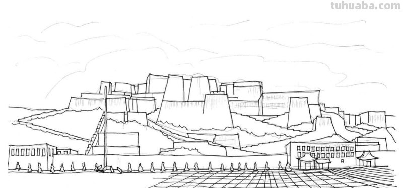 不会画布达拉宫建筑？分步骤教你画，学会很简单，艺术生快来临摹